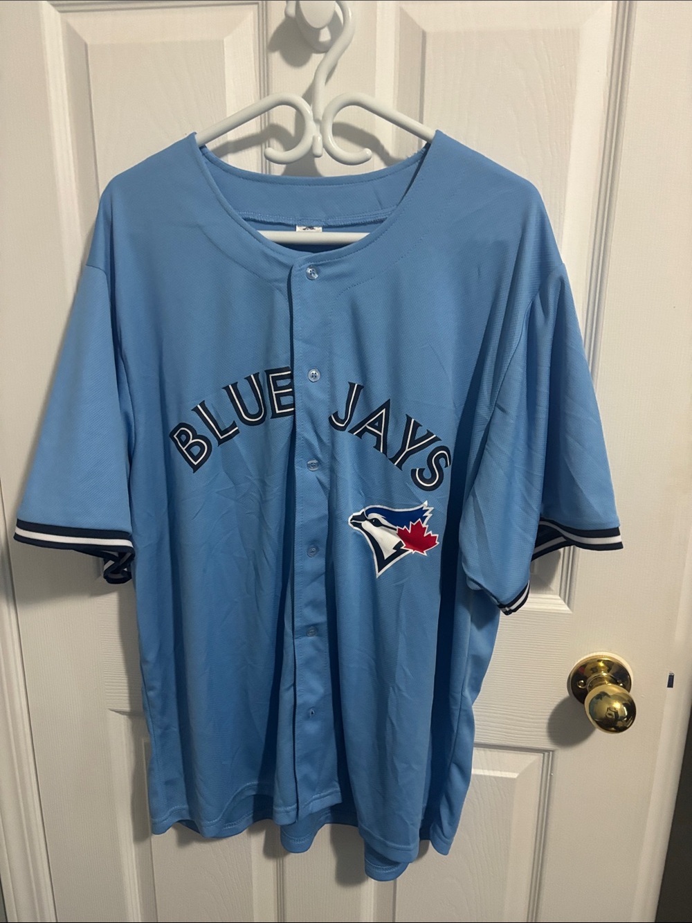 MLB Toronto Blue Jays Sky Blue Button-Up Jersey with Navy Trim - Picture 1 of 3